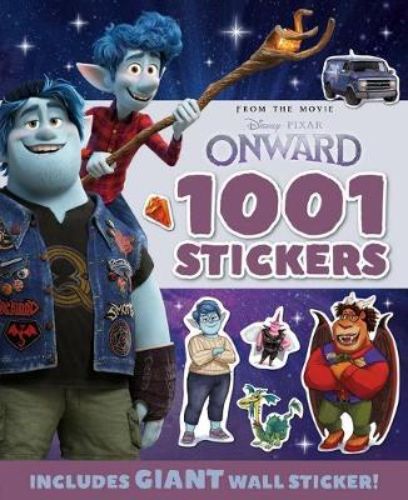 Colorful sticker book featuring Disney and Pixar's Onward characters, with puzzles and foiled stickers for creative fun.