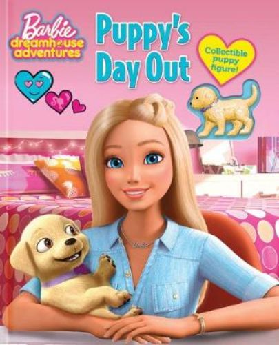 Hardback storybook "Puppy's Day Out" featuring Barbie, Chelsea, and collectible Honey toy for adventurous young readers.