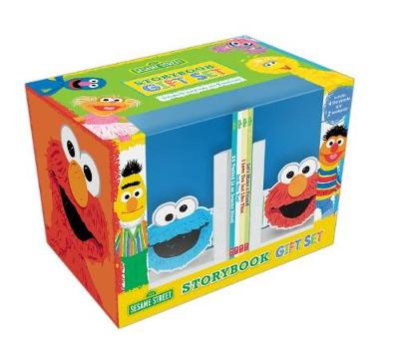 Sesame Street Storybook Gift Set featuring four books and playful bookends, perfect for encouraging young readers' imaginations.