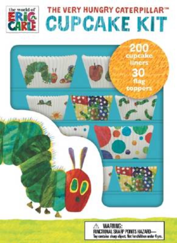 Vibrant cupcake kit featuring The Very Hungry Caterpillar liners, colorful flag toppers, and delicious recipes for creative baking.