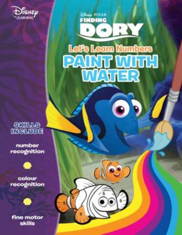 Interactive "Finding Dory" paint-with-water book for preschoolers to learn numbers with beloved ocean characters.