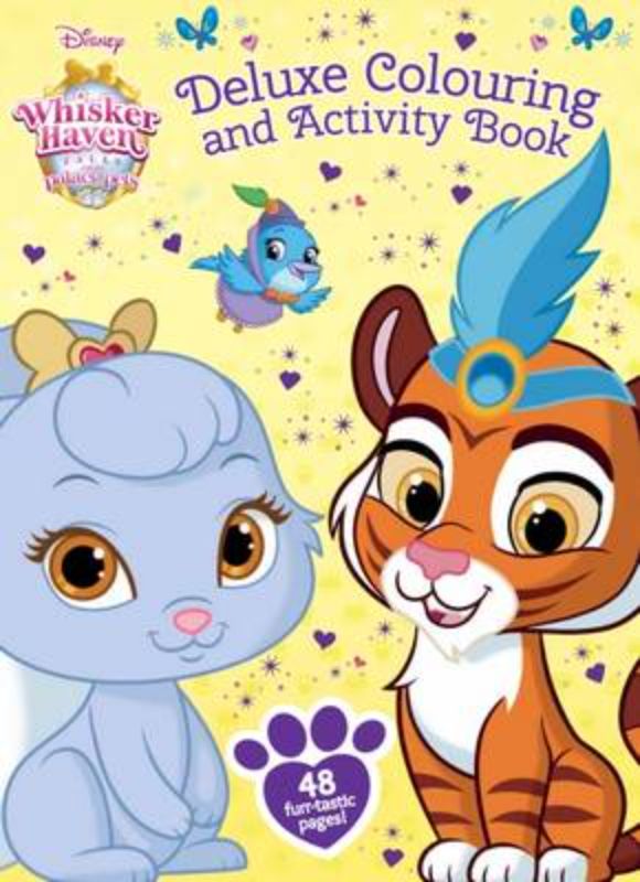 Whisker Haven Deluxe Colouring and Activity Book featuring 48 pages of creative illustrations and engaging activities for kids.