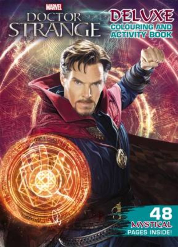 Coloring and activity book featuring Doctor Strange with puzzles, mazes, and 48 pages of creative fun for kids.