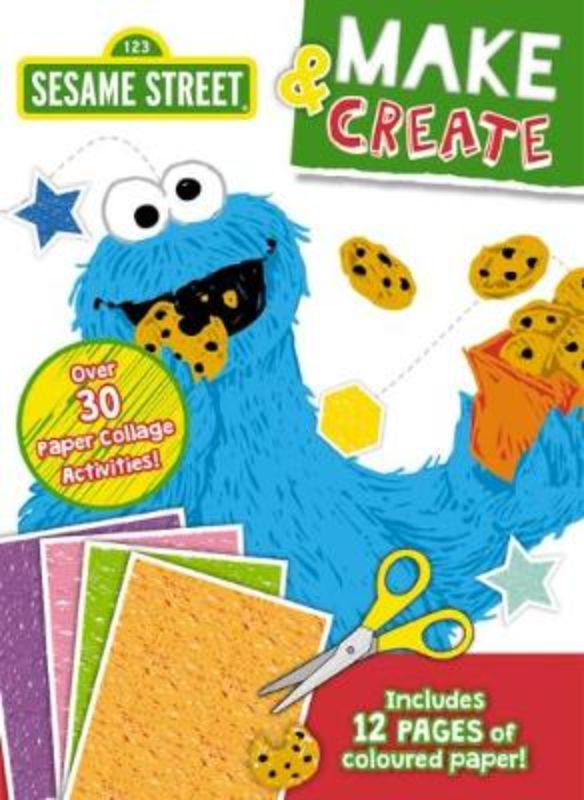 Colorful Sesame Street activity book with 32 interactive pages for kids, featuring Elmo, Cookie Monster, and creative exercises.