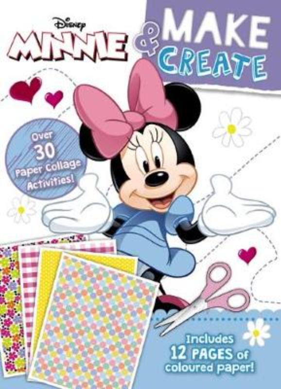 Activity book featuring Minnie Mouse with 32 pages of collage activities for kids to inspire creativity and artistic expression.