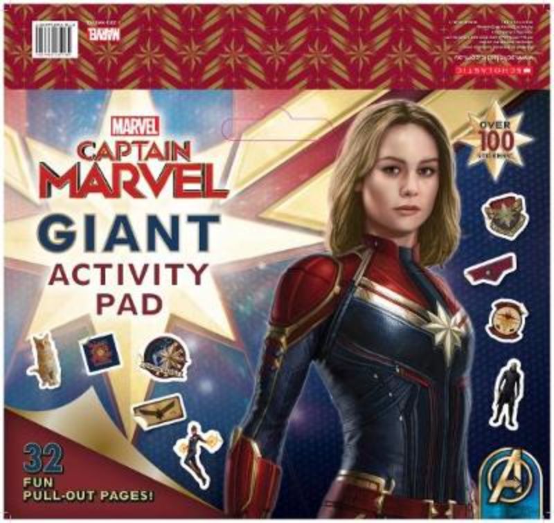 Giant activity pad featuring Captain Marvel, with 32 pages of coloring, puzzles, and vibrant illustrations for kids.