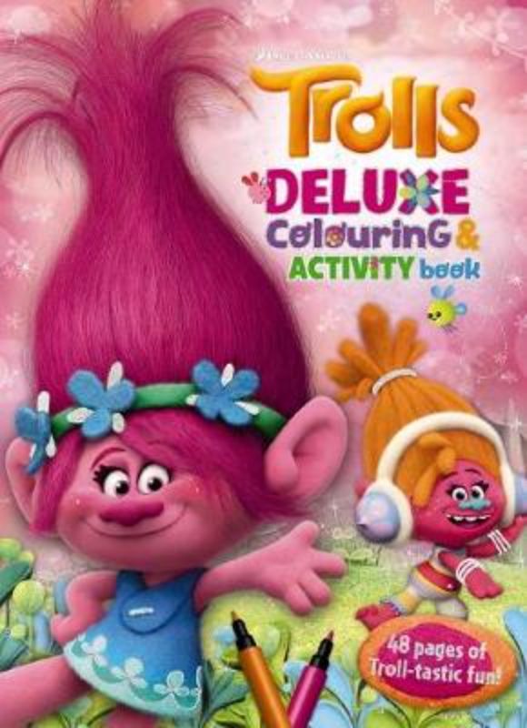 Vibrant Dreamworks Trolls Deluxe Colouring & Activity Book, featuring Poppy and friends, ideal for creative kids aged 3+.