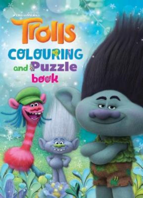 Dreamworks Trolls Colouring & Puzzle Book featuring 24 pages of fun activities, perfect for sparking creativity in kids.