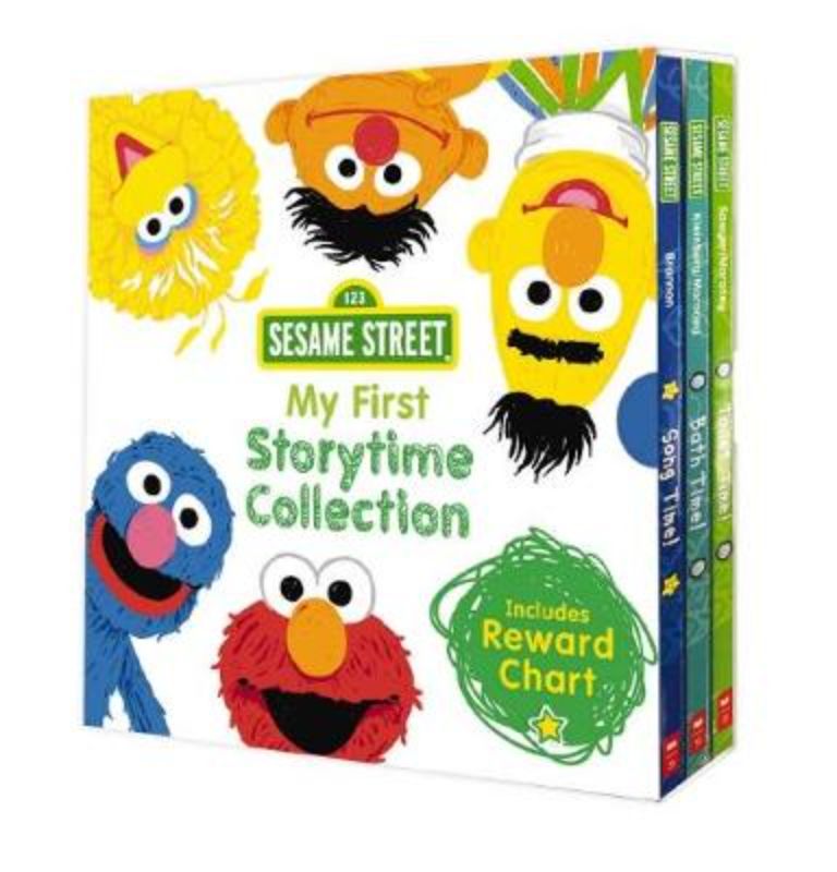 Boxed set of Sesame Street storybooks with vibrant illustrations and a reward chart for engaging early literacy development.