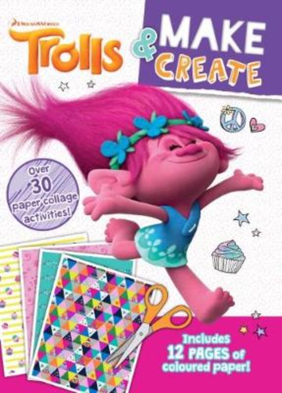 Activity book featuring Poppy, Branch, and friends for coloring and crafting fun in the Trolls universe.