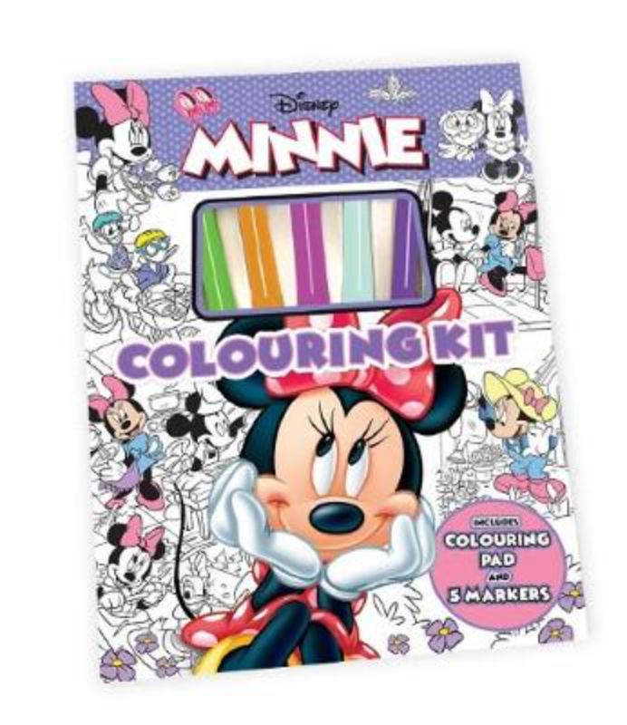 Minnie Mouse Colouring Kit featuring a 48-page pad and 5 markers for creative fun, perfect for young Disney fans.