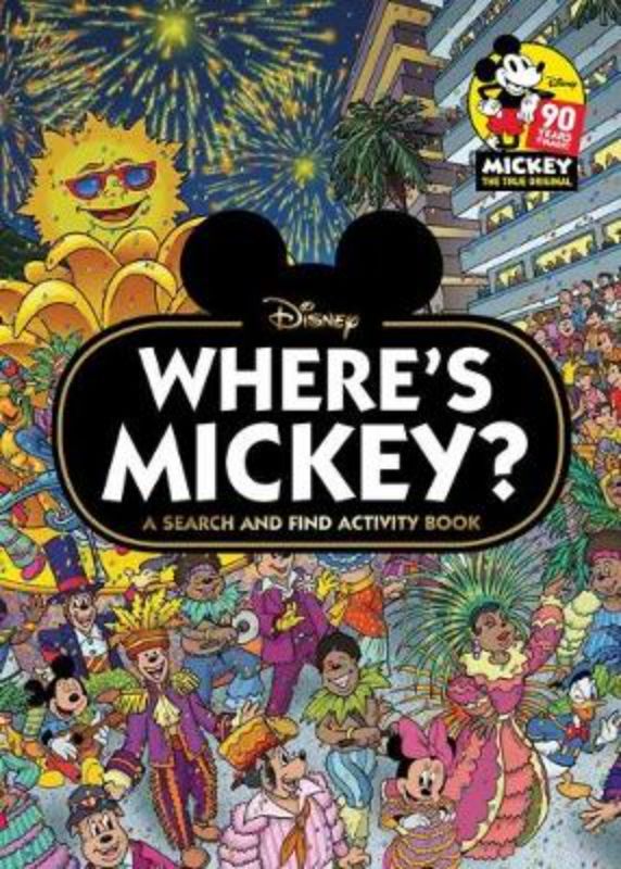 Colorful children's activity book featuring Mickey Mouse on a globe-trotting search-and-find adventure with vibrant illustrations.