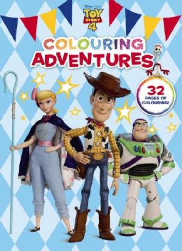 Toy Story 4 colouring book with 32 pages featuring Woody, Buzz, and Forky for creative fun and imagination.