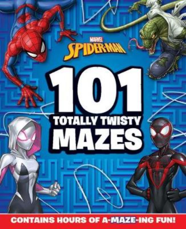 Illustrated maze book featuring Spider-Man, offering 101 engaging puzzles for kids to develop problem-solving skills.
