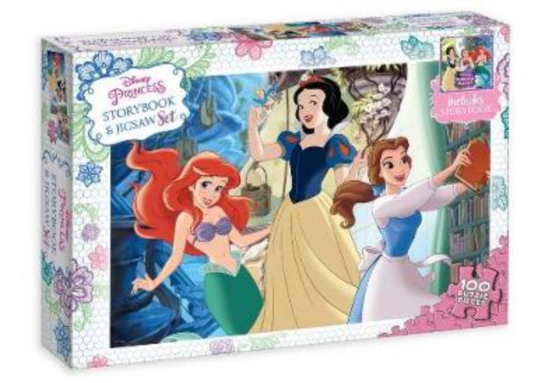 Disney Princess storybook and jigsaw puzzle set for kids, fostering imagination, creativity, and fine motor skills.