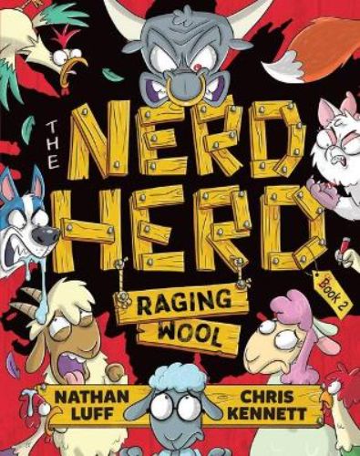 Cover of "The Nerd Herd", featuring Barny the Lamb and friends embarking on an adventure in a colorful, whimsical petting zoo.