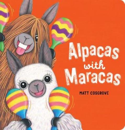 Vibrant board book featuring Macca the alpaca and his friend Al, set for fun adventures and a talent contest.