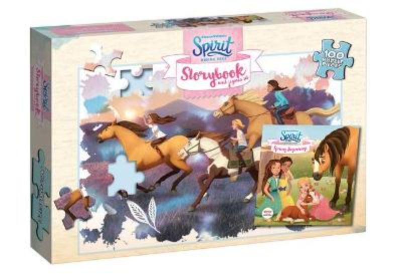 Boxed set featuring Spirit Riding Free storybook and a 100-piece jigsaw puzzle for imaginative play and learning.