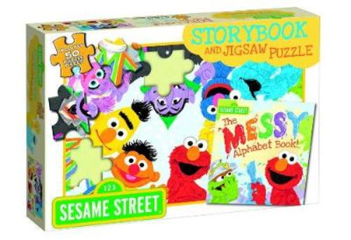 Sesame Street storybook and 50-piece jigsaw puzzle set for interactive learning and skill development in young children.