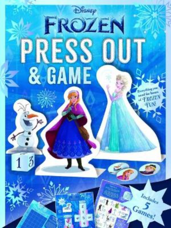 Disney's Frozen: Press Out & Game activity book with vibrant illustrations and interactive games for family fun.