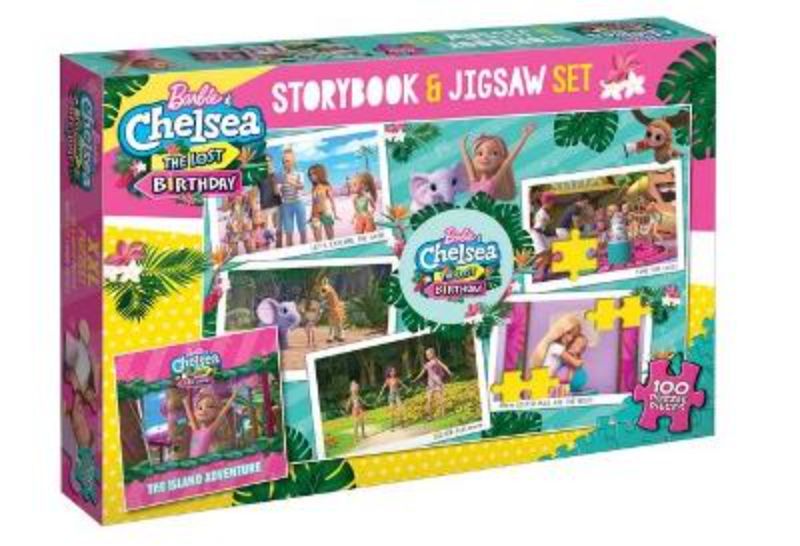 Barbie & Chelsea storybook and jigsaw set featuring colorful illustrations and engaging adventure for young readers.