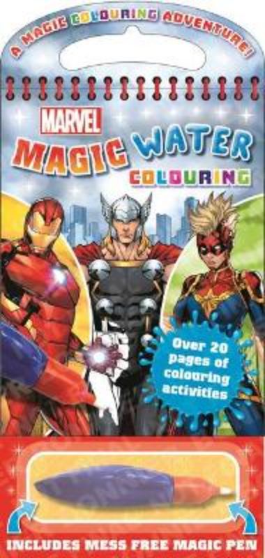 Magic water coloring book featuring Avengers characters that reveals vibrant colors for creative, mess-free fun.