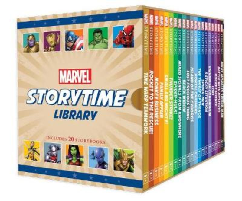 Marvel Storytime Library boxed set featuring 20 hardback storybooks with iconic superheroes for young readers.