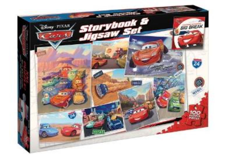 Boxed set featuring a 24-page Lightning McQueen storybook and a vibrant jigsaw puzzle for young Cars fans.