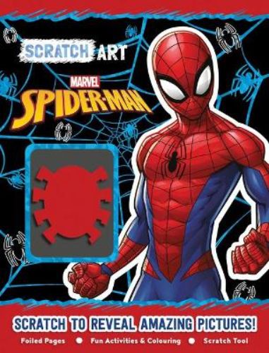 Spider-Man Scratch Art kit featuring 24 pages for kids to reveal characters and engage in creative activities.
