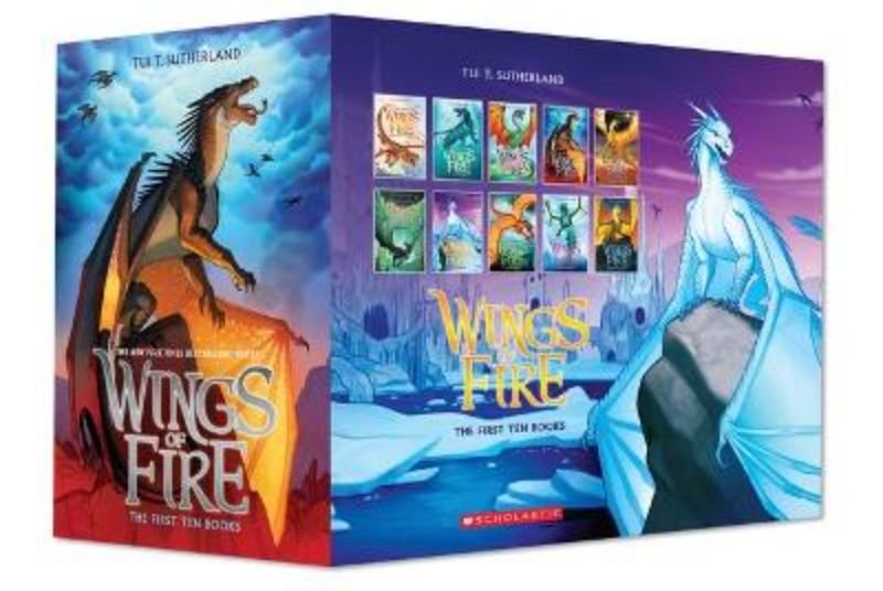 A beautifully designed box set of the first ten 'Wings of Fire' books, ideal for young readers aged 8-12, featuring thrilling dragon adventures.