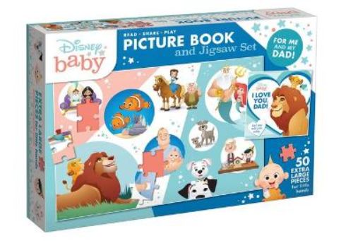 Disney Baby Picture Book and Jigsaw Set featuring beloved Disney dads, ideal for reading and bonding with toddlers.