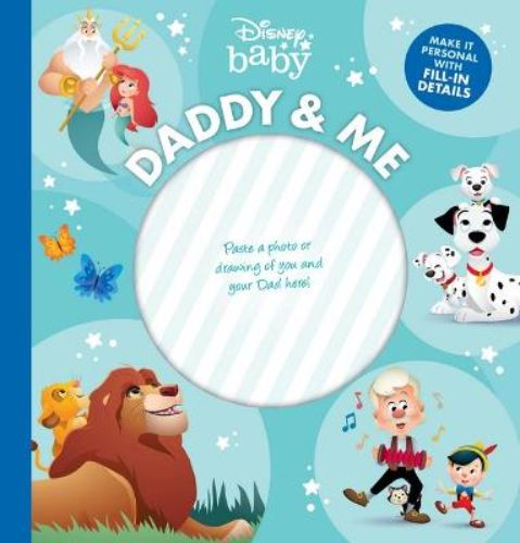 Interactive keepsake book featuring Disney characters, designed to capture father-child memories with illustrations and spaces for notes.
