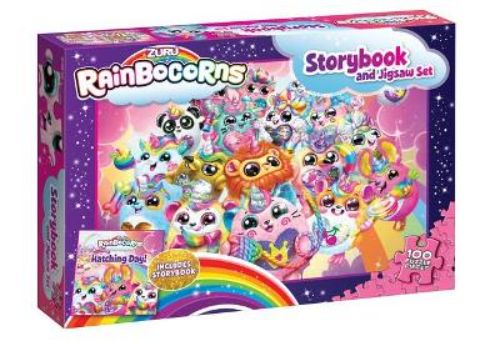 Colorful Rainbocorns storybook and jigsaw puzzle set, featuring 100 pieces and enchanting illustrations for kids.