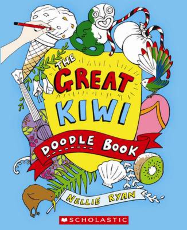 Colorful doodle book for kids featuring New Zealand-themed starter images to inspire creativity and artistic exploration.