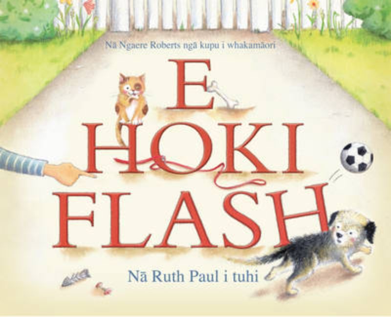 Vibrant cover of "E Hoki Flash," a picture book about a mischievous dog’s entertaining adventures, perfect for young readers.