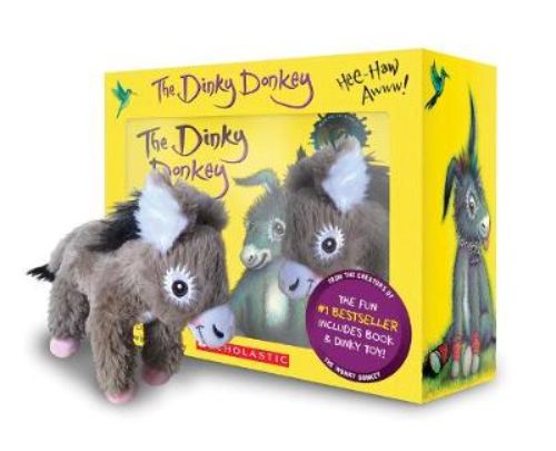 Dinky Donkey Box Set: plush toy, hardback book, and mini-book for kids' storytelling adventures.