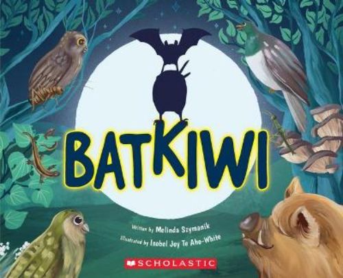 Illustrated children's book "Batkiwi" showing Kiwi's adventure in teamwork and friendship, perfect for ages 3-7.