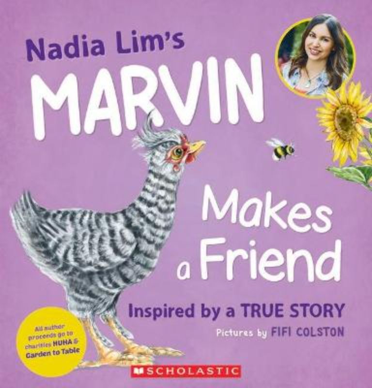 Illustrated cover of "Marvin Makes a Friend," featuring Marvin the teenage chick seeking friendship on the farm.