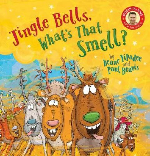 Hardback children's book 'Jingle Bells, What's That Smell?' with humorous illustrations and a festive, laugh-out-loud story.