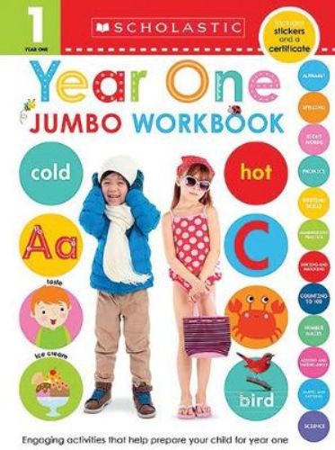 Colorful Year One Jumbo Workbook filled with engaging exercises to enhance literacy, numeracy, and creativity for young learners.