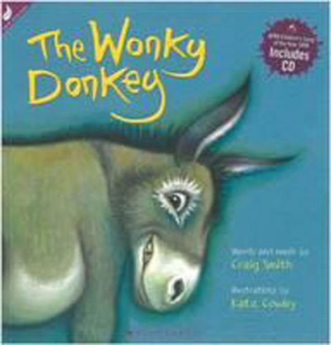 Colorful paperback of "Wonky Donkey" with engaging CD, featuring whimsical illustrations and fun, interactive storytelling.
