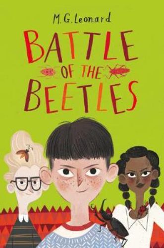 Cover of "Battle of the Beetles" featuring Darkus and friends on a daring adventure against Lucretia Cutter in the Amazon rainforest.