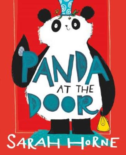 Whimsical cover of "A Panda at the Door," featuring a panda and a young boy, celebrating family bonds and adventure.
