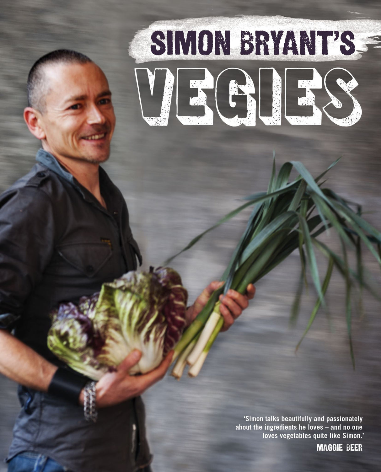 Cover of Simon Bryant's Vegies cookbook featuring vibrant vegetarian recipes and seasonal cooking inspiration.