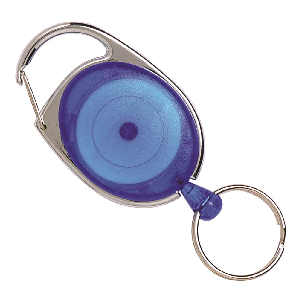 Rexel ID retractable key holder in vibrant blue with 25mm key ring and 60cm extendable nylon cord for easy access.
