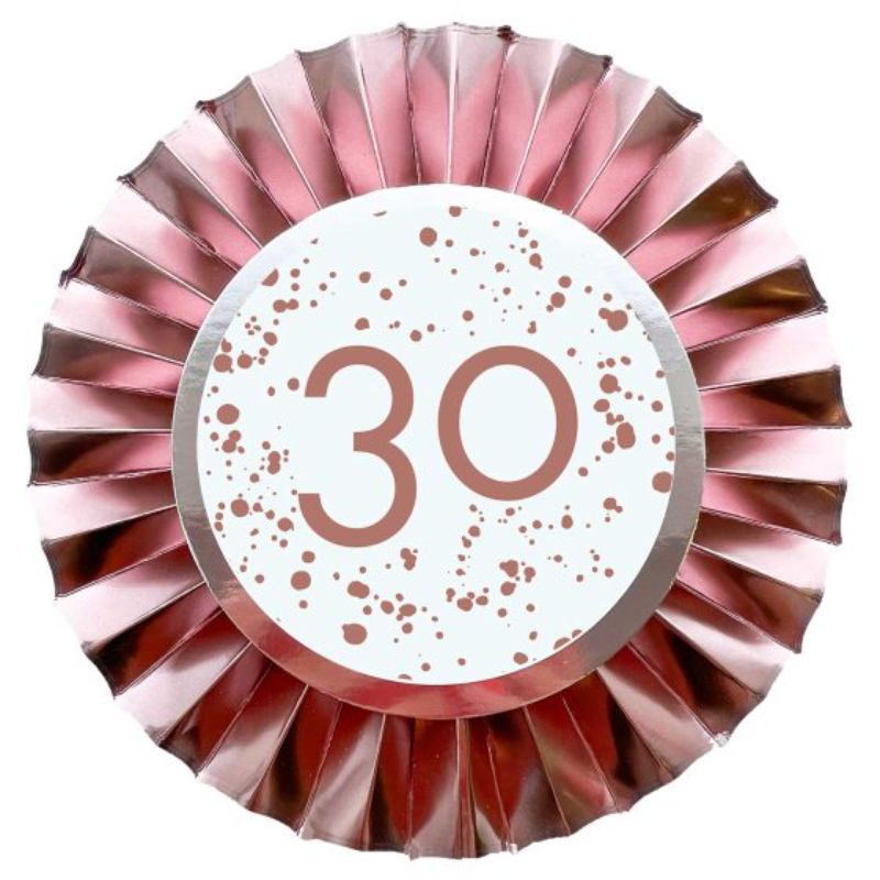 Rose gold 30 rosettes in foil cardboard, perfect for elegant events, featuring a dazzling finish and easy setup.