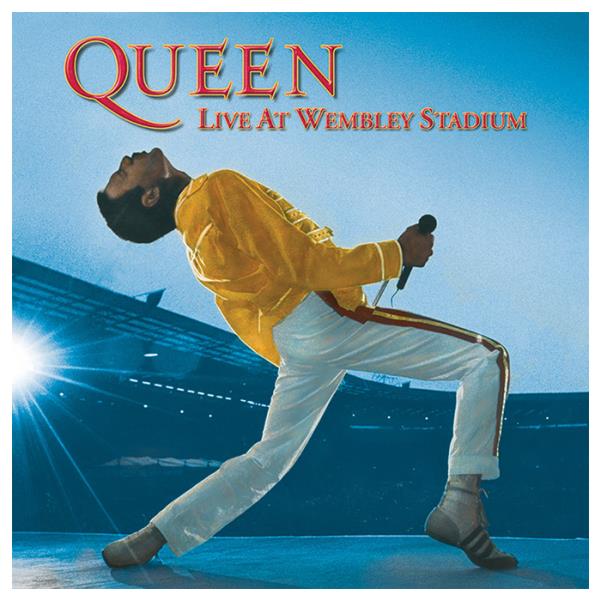 Canvas art print of Queen's iconic "Live at Wembley Stadium" album cover, 40 x 40 cm, featuring vibrant colors and a hanger hook.