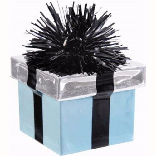 Teal scroll balloon weight gift box, 180g, 5.6cm wide, adds elegance and secures balloons for any celebration.
