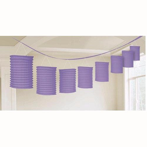 Vibrant purple lantern garland with 8 paper lanterns, perfect for adding charm to any celebration or gathering.
