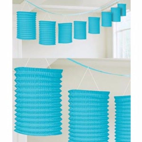 Blue paper lantern garland featuring 8 lanterns on a 3.65m string, perfect for festive decor and events.